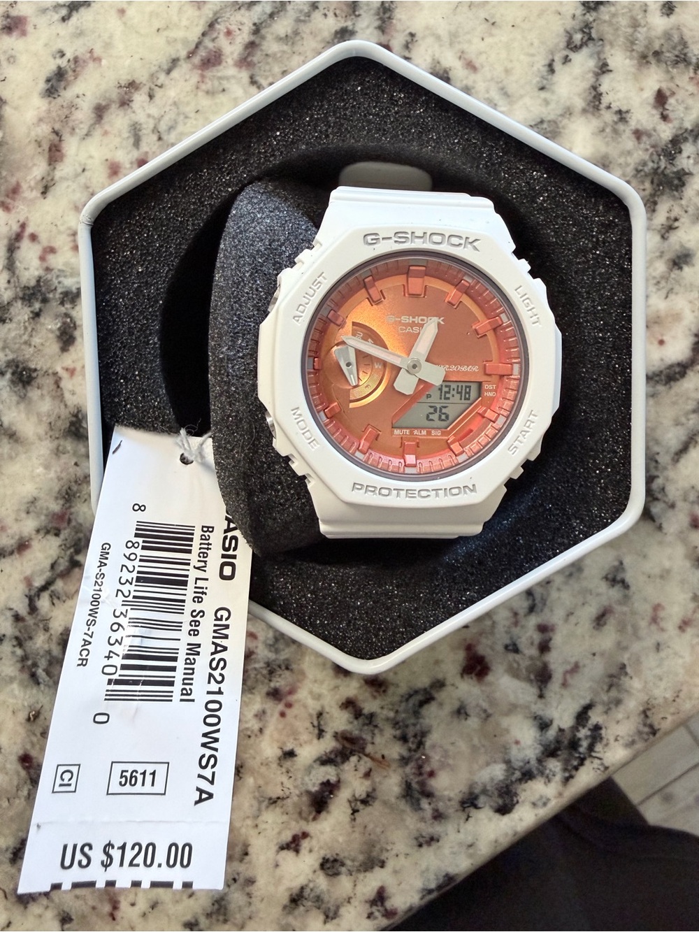 Casio G-Shock White Watch with orange Dial